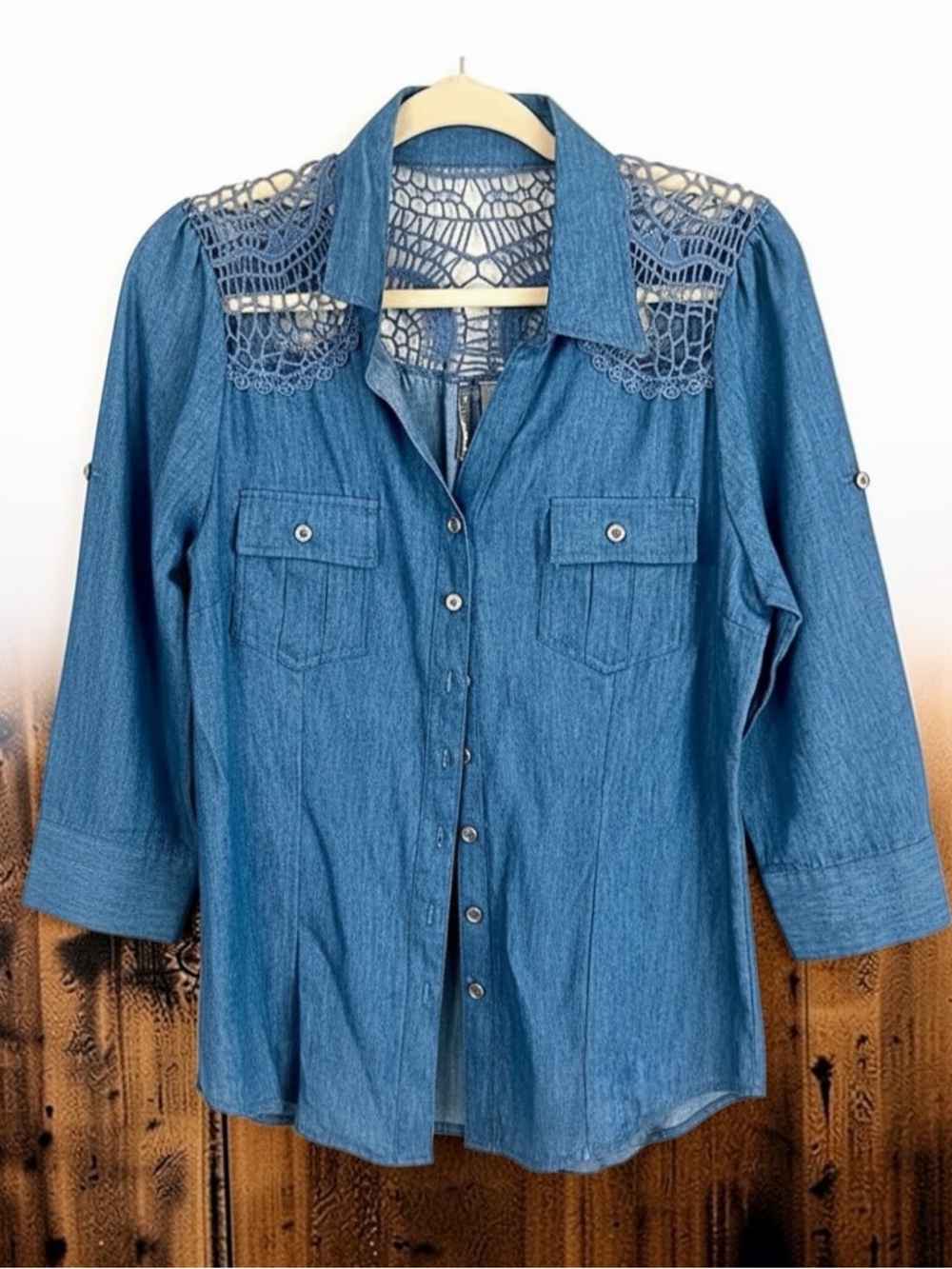New Directions Denim Blouse Sz Large